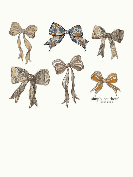 YTH-SS-CUTECAMO-OYSTER Simply Southern Camo Bow T-shirt Oyster