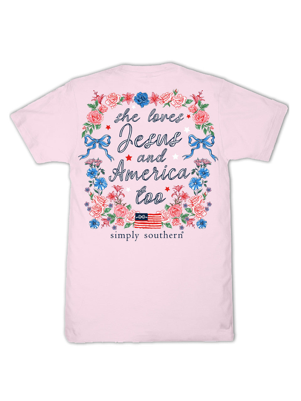 YTH-SS-JESUS-PEONY Youth Simply Southern 'She loves Jesus and America too' Pink