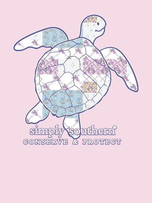 SS-TRACKT5-PATCH-PEONY Simply Southern Women's Turtle Tracking T-Shirt Peony Pink