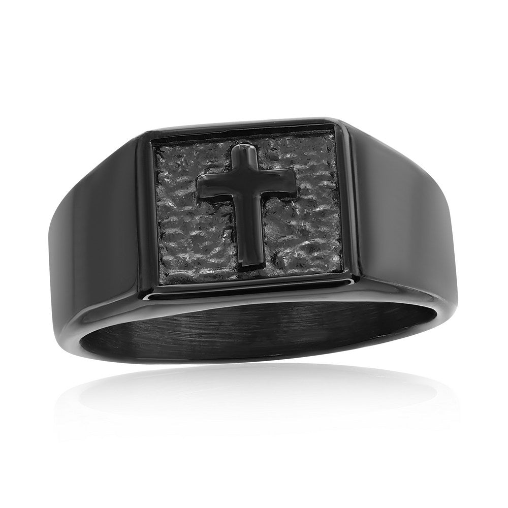 SW-2234 Stainless Steel, Pebbled Cross Ring - Black Plated