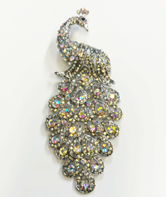 0660 Clear Stone Peacock Brooch Swarovski Crystals