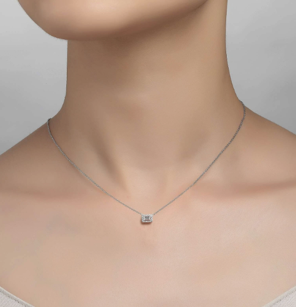 N0105CLP18 Lafonn Sterling Silver .26ctw Lassaire Baguette Halo Pendant 0