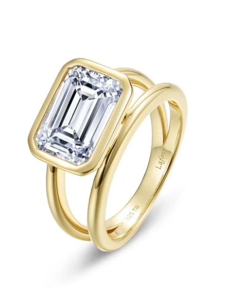 R0594CLG Lafonn Gold Plated Sterling Silver Floating Emerald Cut Bezel Set Split Shank Ring 0