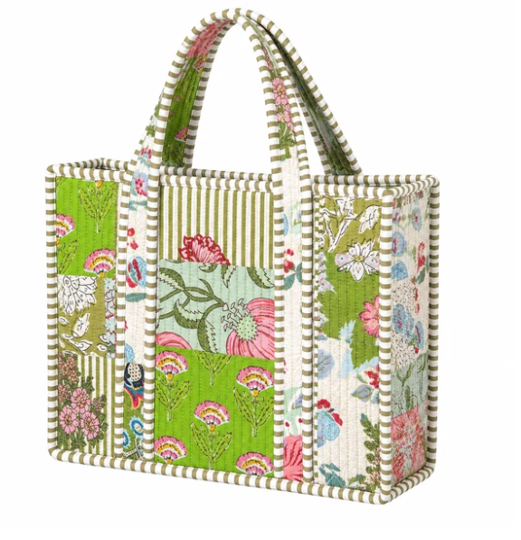 MTB326 Mini Quilted Tote Bag Lime/Pink Floral 0