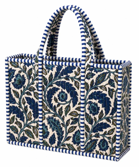 MTB348 Mini Quilted Tote Bag Navy Blue Floral 0
