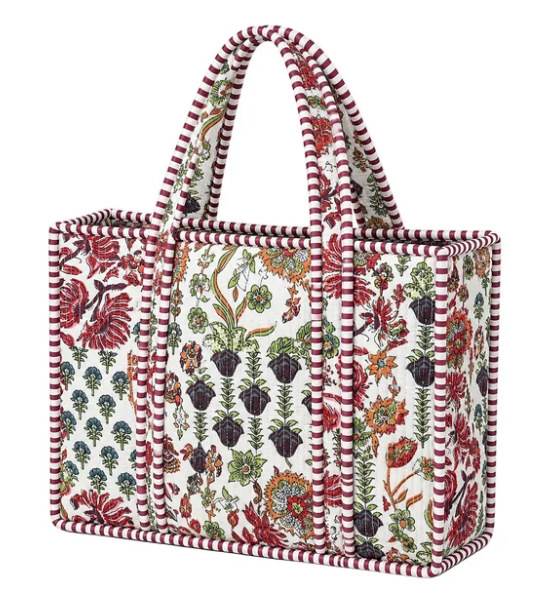 MTB362 Mini Quilted Tote Bag Burgundy/Blue Floral 0