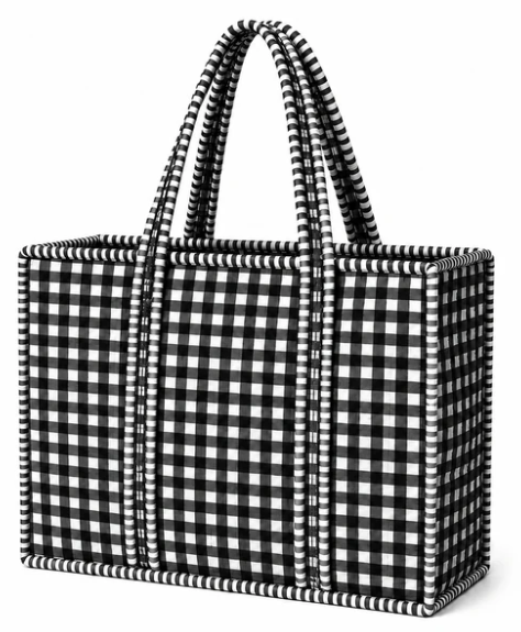 TB193 Large Quilted Tote Black Gingham 0