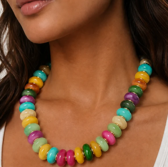 NK1303MLT Large Beaded Candy Necklace Multicolored 0