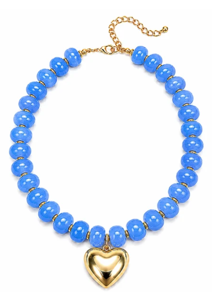 NK1306BL Clementine Heart Statement Necklace Blue 0