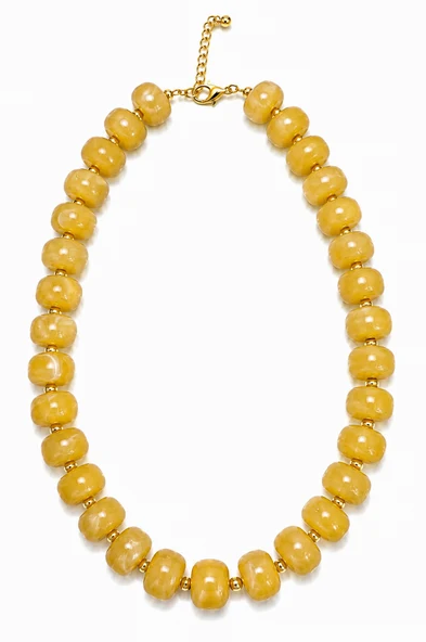 NK1302HA Luxe Marbled Beaded Candy Necklace Golden Yellow 0