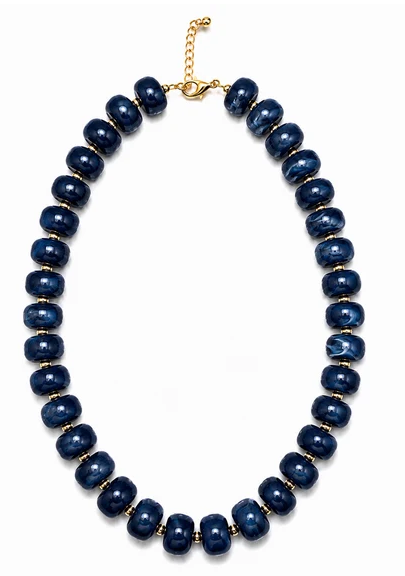NK1302NVY Luxe Marbled Beaded Candy Necklace Navy 0