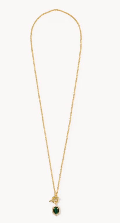 9608806763 Kendra Scott Daphne Crystal Frame Toggle Necklace Gold Green Malachite 0