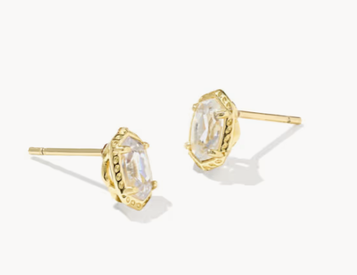 9608806893 Kendra Scott Mini Ellie Luxe Stud Earrings Gold Tone Metal White CZ 0