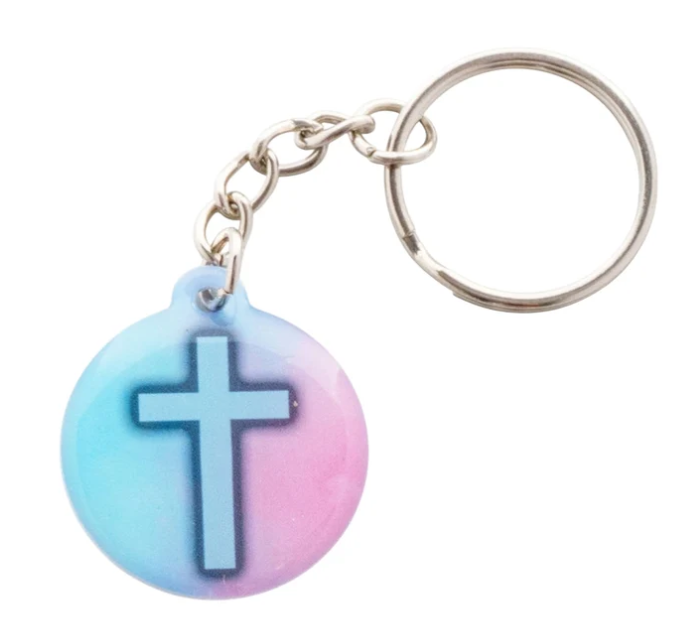 100-334 Tap to Pray Acrylic Keychain Pastel + Cross 0