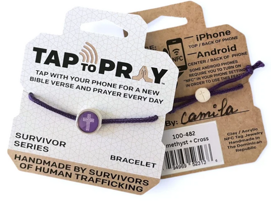 100-482 Tap to Pray Survivor Series Bracelet - Amethyst + Cross 0