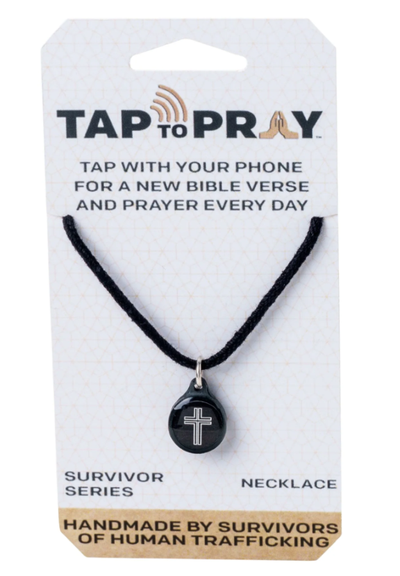 100-586 Tap to Pray Survivor Series Onyx + Cross Black Cord Necklace 0