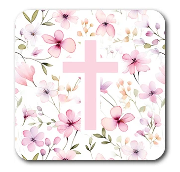 100-784 Tap to Pray Vinyl Sticker - Pink Meadows + Cross 0