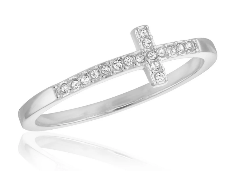 STK25 Stacks Silver Tone Cross Ring 0