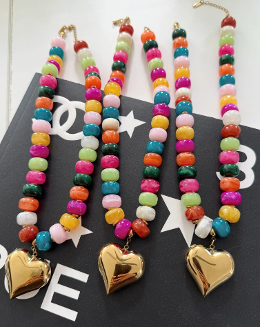 Chansutt Pearls 18k Gold Plated Stainless Steel Colorful Heart Necklace 0