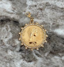 Chansutt Pearls 18k Gold Plated Stainless Steel Clear Stone Coin Pendant 0