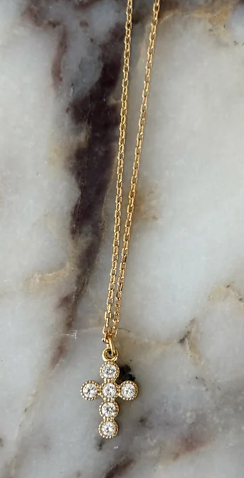 Chansutt Pearls 18k Gold Plated Stainless Steel Clear Stone Joy Cross Necklace Gold Tone 0