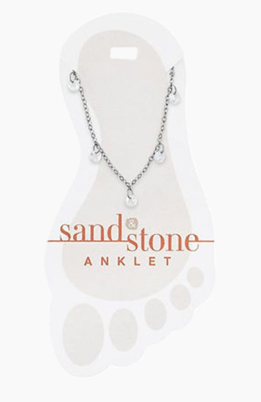 SS-ANKS02 Sand & Stone Silver Tone Ball & CZ Dangle Anklet 0