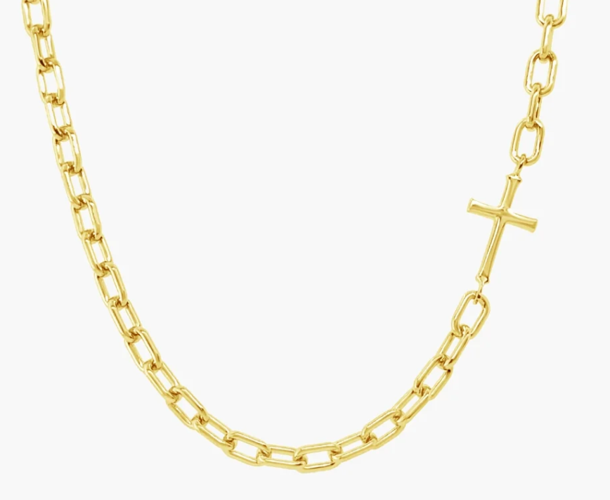 390017GD Rizen 18K Gold Plated Sterling Silver Mini Chain Breaker Cross Necklace 0