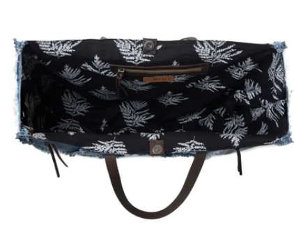 S-14340 Myra Bag Frayed Frontier Western Denim Tote Blue 0