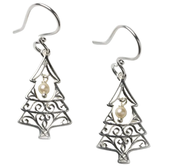 739 DER E550 Southern Gates Sterling Silver Holiday Tree Pearl Earrings 0