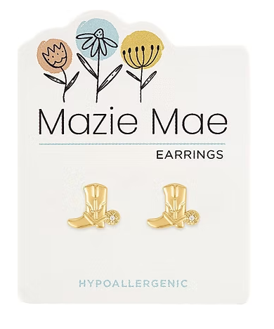 MM-EARG320 Mazie Mae Gold Tone Cowboy Boot Stud Earrings 0