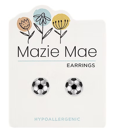MM-EARS773 Mazie Mae Silver Tone Soccer Ball Stud Earrings 0
