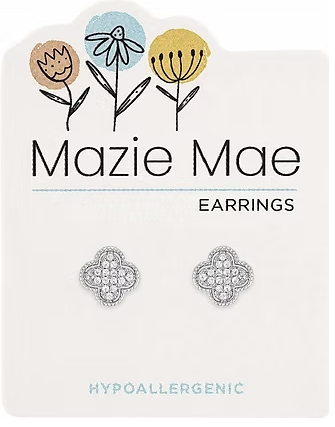 MM-EARS777 Mazie Mae Silver Tone CZ Quatrafoil Stud Earrings 0