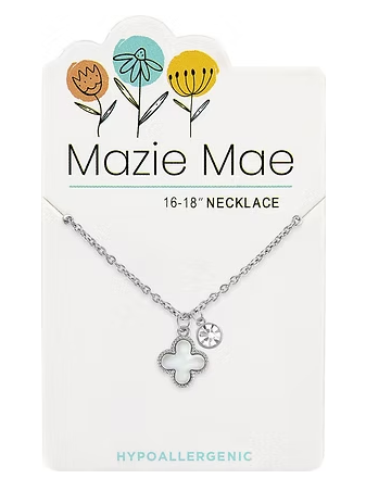 MM-NECKS762 Mazie Mae Silver Tone Seashell Quatrafoil w/Duo CZ Necklace 0