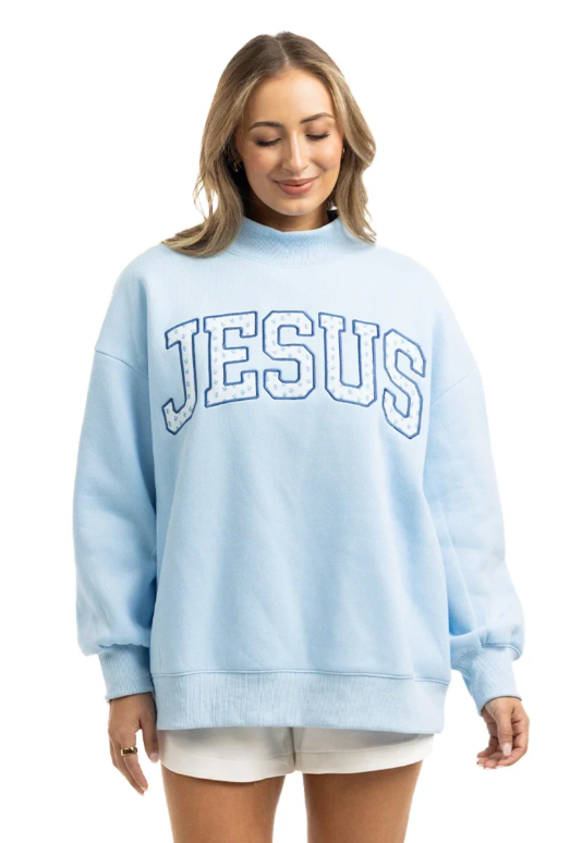 KDC-SWTS-508-LBL Katydid Jesus Mockneck Sweatshirt Light Blue 0
