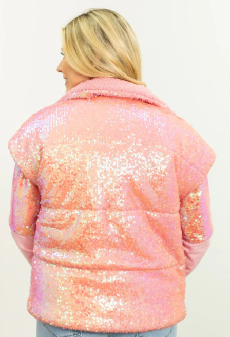 9141L-PK Grace & Emma Pink Sequin Puffer Vest
