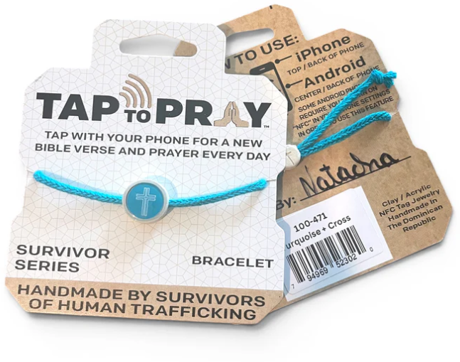 100-471 Tap to Pray Survivor Series Bracelet - Turquoise + Cross 0