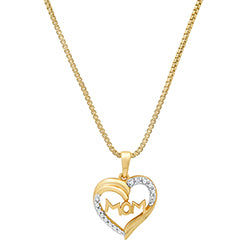 Ladies Gold Plated Sterling Silver Diamond Accent Mom Heart Pendant With 18" Chain