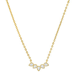 XP-1363 Ladies Gold Plated Sterling Silver Multi Pear CZ Necklace With 18" Chain
