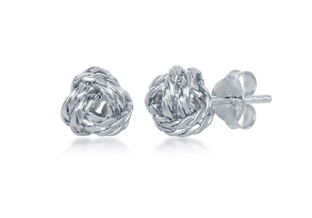 Sterling Silver Diamond Cut Love Knot Stud Earrings