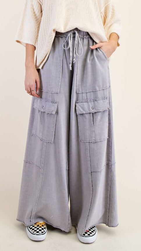 Plus Size Soft Breeze Wide Leg Pants in Lilac Grey