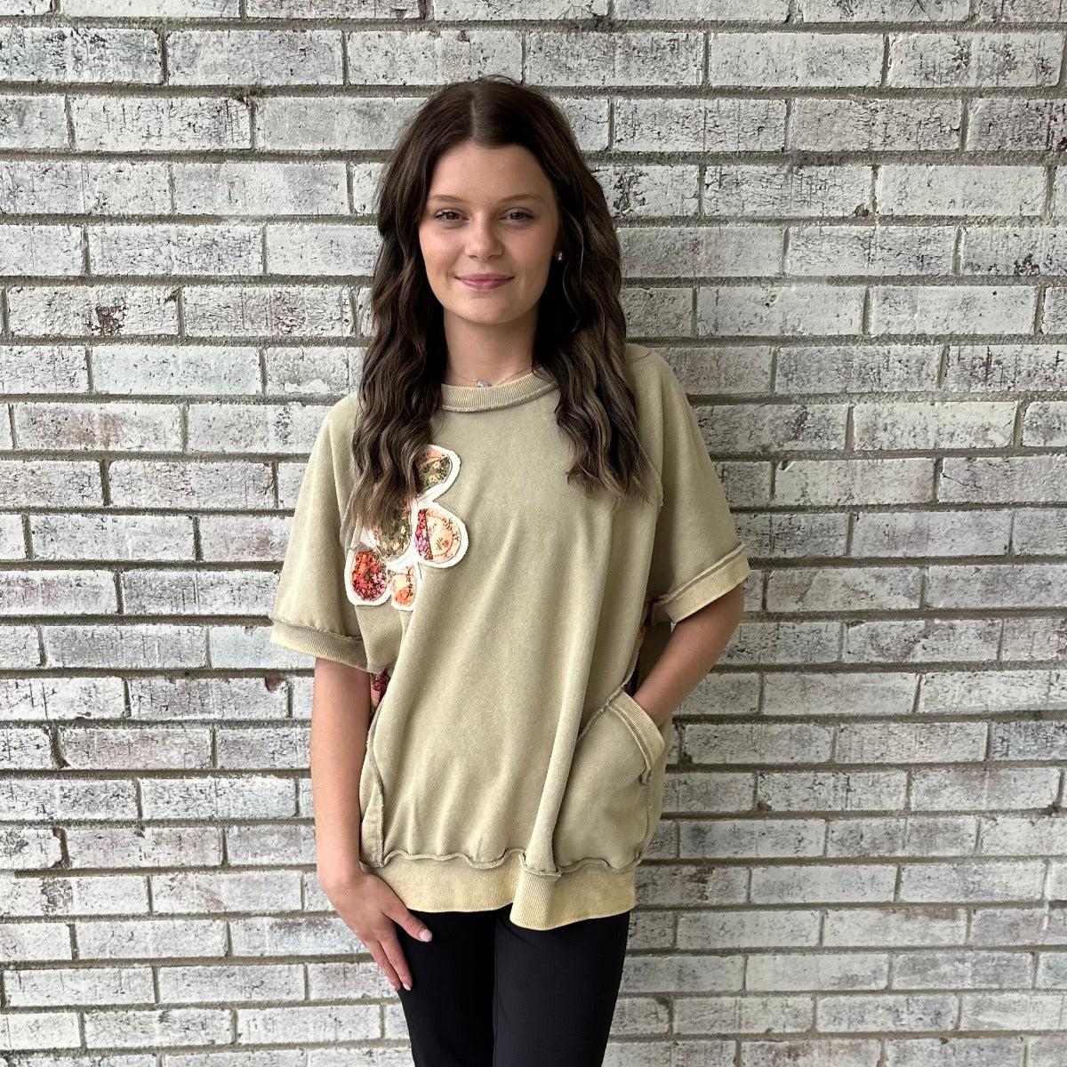 Prettiest Blossom Flower Patch Top - Faded Olive