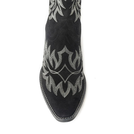 Myra Bag Midnight Trail Embroidered Leather Boots in Shadow Black
