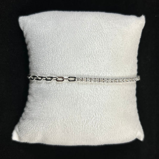 10K White Gold .75CTTW Diamond & Paperclip Tennis Bracelet