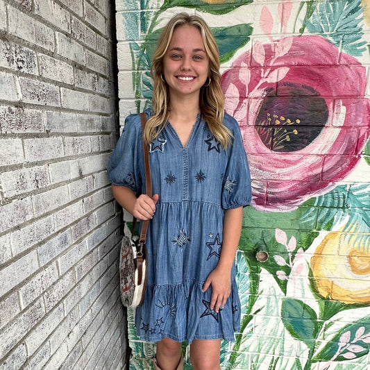 Myra Bag Prairie Hymn Embroidered Dress in Dusty Blue