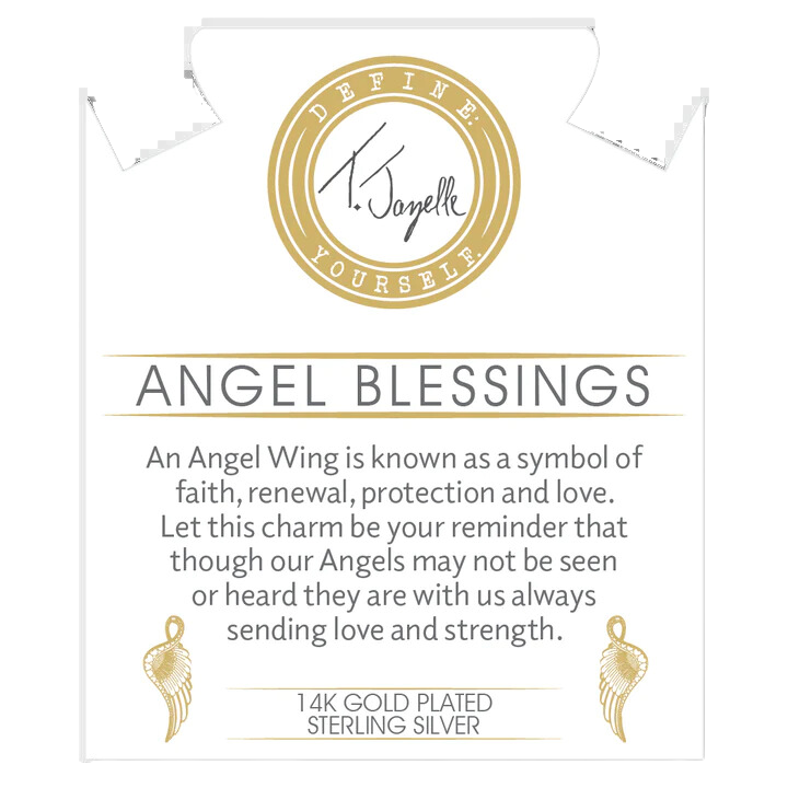 Moonstone Gemstone Beaded Bracelet with Angel Blessings Gold Charm