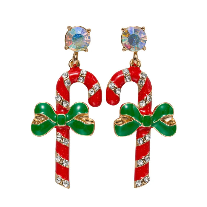 JM70678E-7 Jane Marie Enamel Candy Cane with Bow and AB Crystals 0