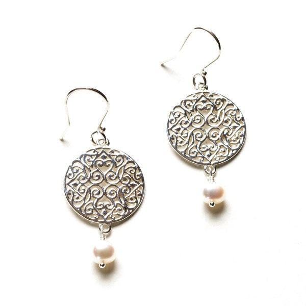 715 CARE141 Southern Gates Sterling Silver Classic Scroll and Pearl Earrings 0