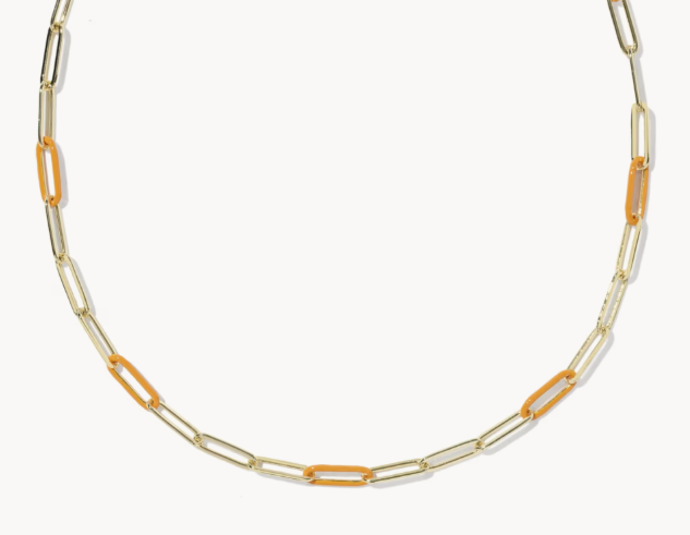 9608897194 Kendra Scott Courtney Enamel Link Necklace Bright Orange/Gold 0