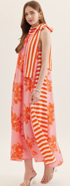 D30830 Entro Orange/Pink Floral Dress