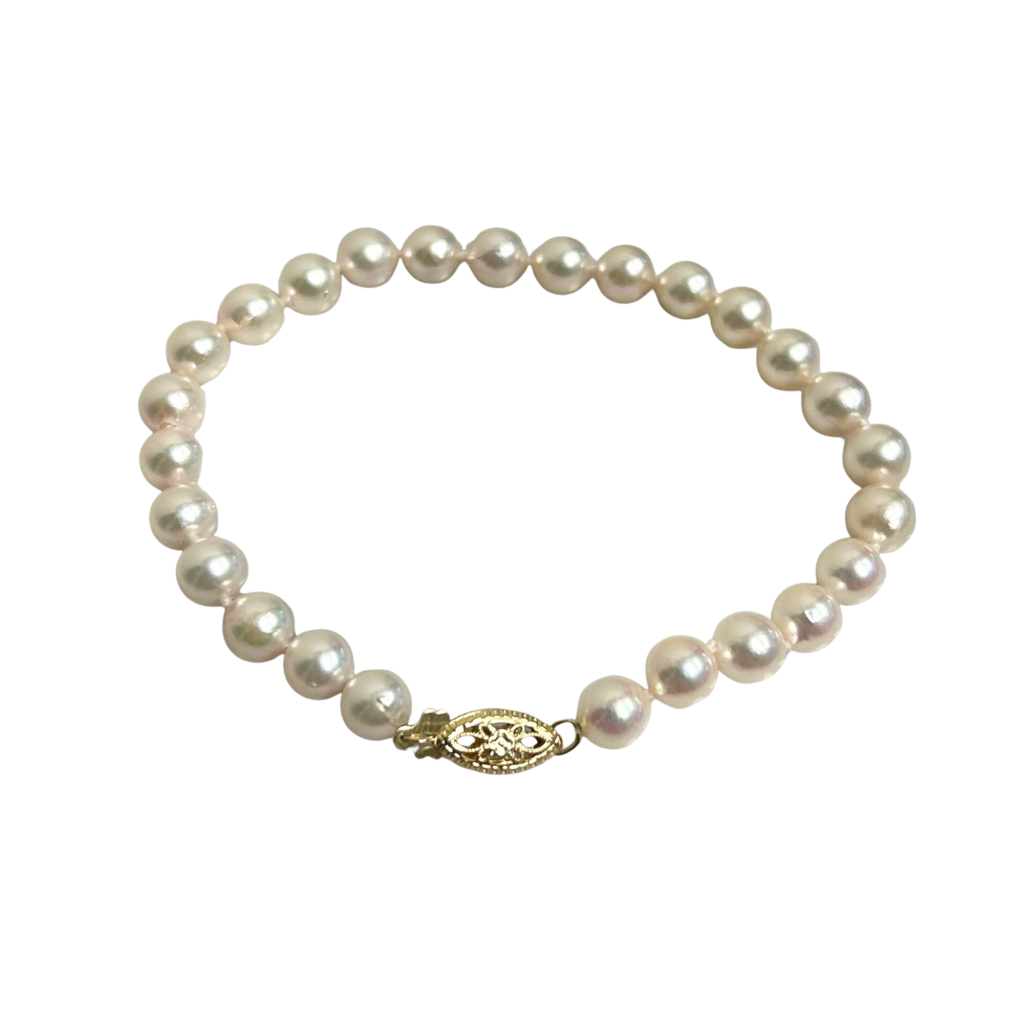 14K Yellow Gold 6x6.5 Akoya Saltwater Pearl Bracelet - 7.5"